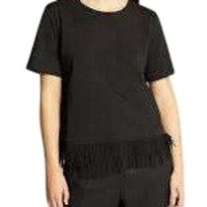 Banana Republic Black Crew Neck Tunic Blouse with Thick Fringe Size XS